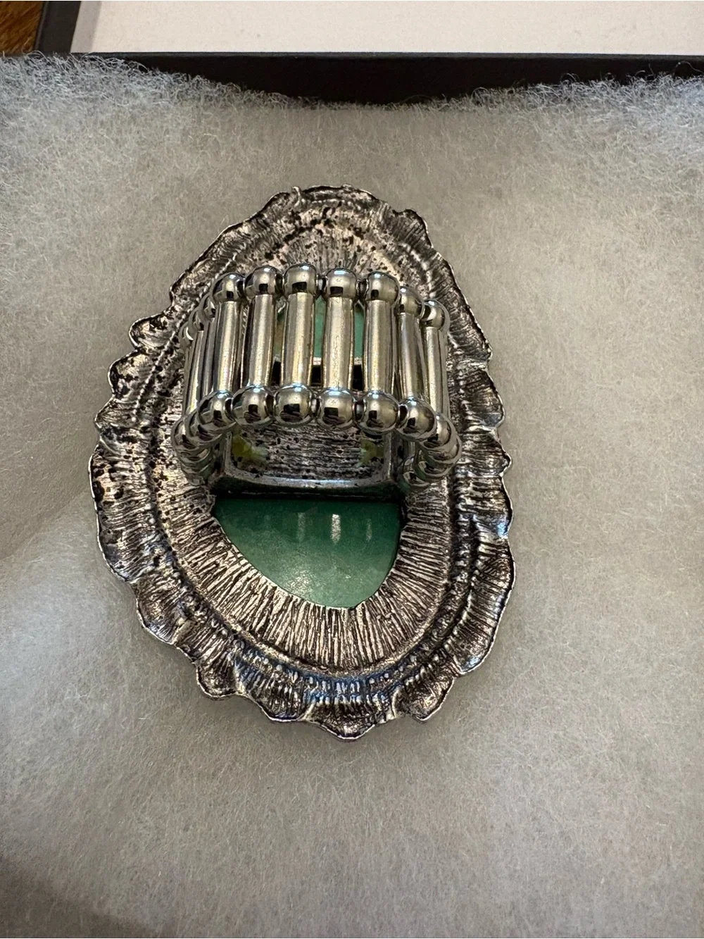 Turquoise Stone Decorative Ring - Silver Tone